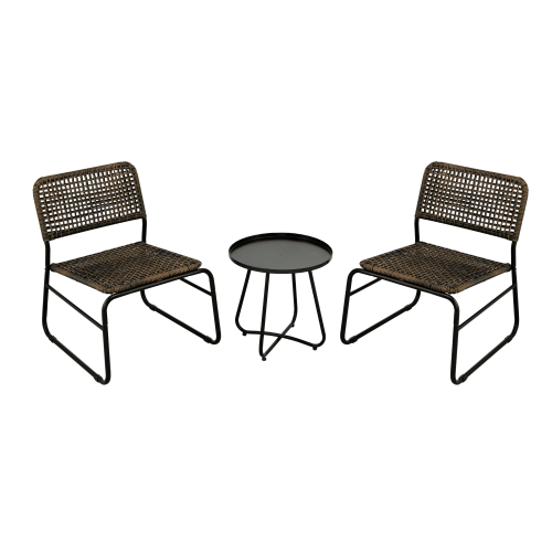 Patio Furniture Set 3 Piece Mixture Pattern PE Rattan Steel Frame And Modern Round Table, Brown and Black Patio Furniture Set 3 Piece Mixture Pattern PE Rattan Steel Frame And Modern Round Table, Brown and Black
