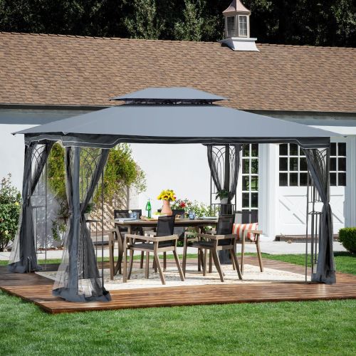 13x10 Outdoor Patio Gazebo Canopy Tent With Ventilated Double Roof And Mosquito net(Detachable Mesh Screen On All Sides); Suitable for Lawn; Garden; 13x10 Outdoor Patio Gazebo Canopy Tent With Ventilated Double Roof And Mosquito net(Detachable Mesh Screen On All Sides); Suitable for Lawn; Garden;